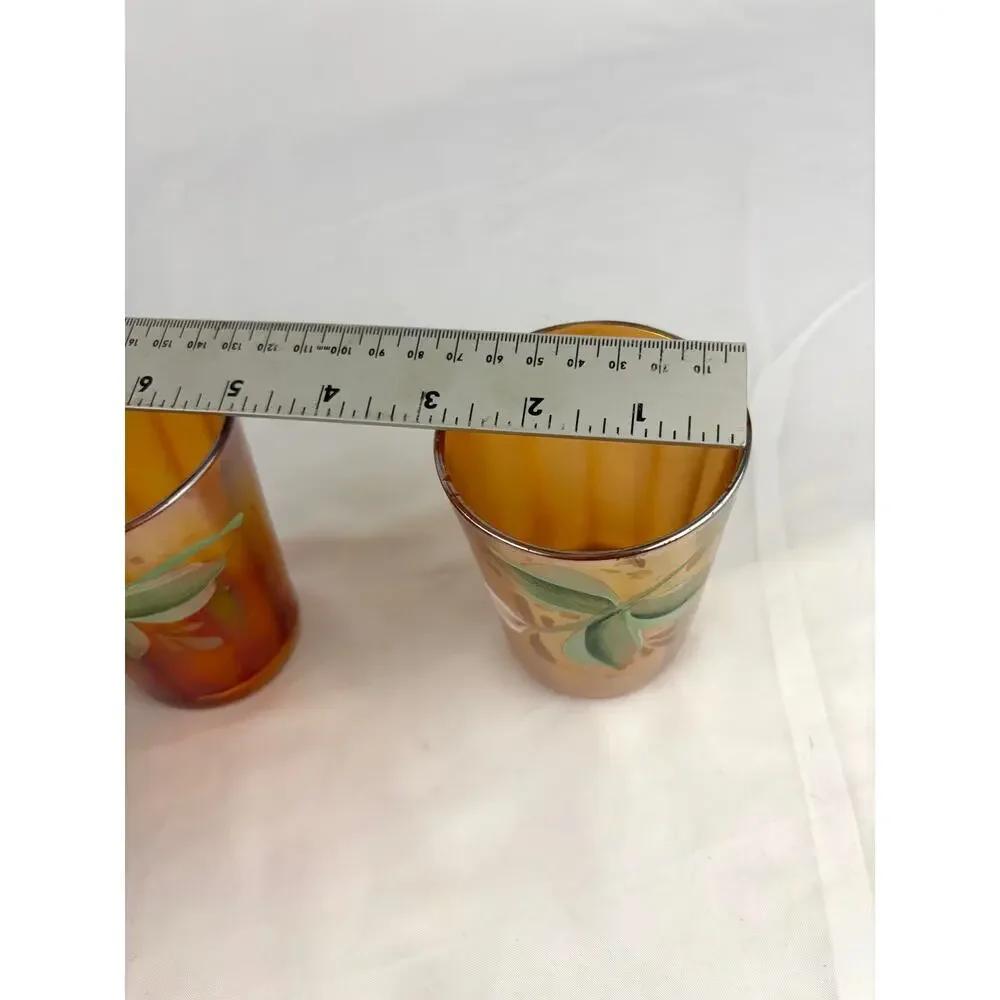 Lot of 4 Antique Fenton Enameled‎ Windflower Marigold Carnival Glass Tumblers